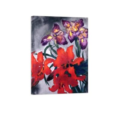 Imagem de Flores Pintura em tela Famosa Pintura Reprodução-Quadros para sala de estar-Flores vermelhas e roxas-Pôster pronto para pendurar Tela Embrulhada 50x70cm