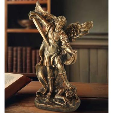Imagem de Estátua de São Miguel O Arcanjo - O Grande Protetor São Arcanjo Miguel Derrotou o Dragão Maligno, Escultura de Anjo de Batalha Colecionável Religiosa Estatuetas Católicas Cristãs, 14 cm A