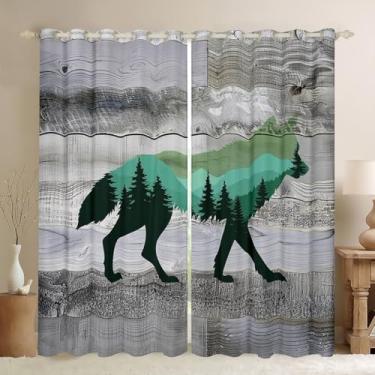 Imagem de Erosebridal Cortinas blackout para caça de lobo, cortinas rústicas de tábuas de madeira, animais de safári, vida selvagem, cortinas térmicas para crianças, meninos, cortinas de janela de montanhas com