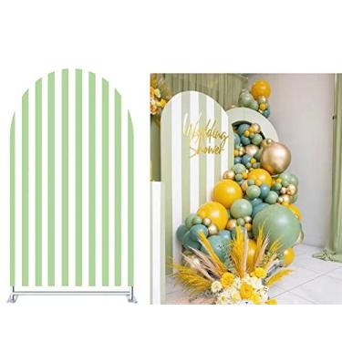 Imagem de FiVan Capas de arco com listras verdes elásticas para decoração de festa de chá de bebê de 8 x 1,8 m, adereços de fundo de batismo