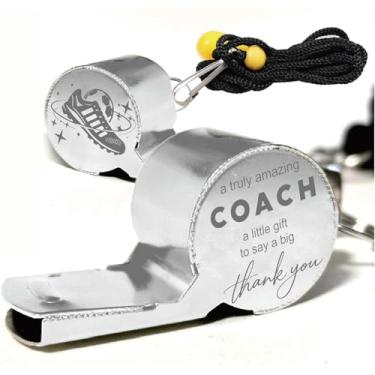 Imagem de CREATCABIN 1 caixa apito de aço inoxidável apitos esportivos a granel metal ensina treinadores de futebol alto e claro equipamento de árbitro com cordão gravado para presente de treinador oficial 4,6