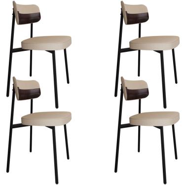 Imagem de Kit 04 Cadeiras Estofada Para Sala de Jantar Astrid Preto C01 Linho Areia Courino Café - Lyam Decor