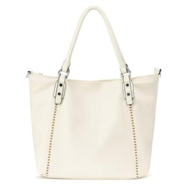 Imagem de ALWY Bolsa Feminina Grande Bolsa De Ombro Couro Sintético Impermeável Trabalho Faculdade (Off White)