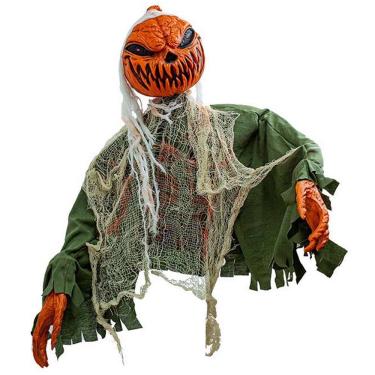 Imagem de Monstro Abobora Zumbi Halloween Busto Sensor Presença Acende Olhos Grito Terror Som Bar...