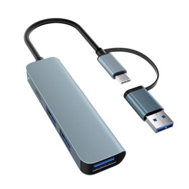 Imagem de tiavalmax Hub USB de 4 portas de alumínio USB 3.0 e tipo-C Hub divisor de 5 Gbps para laptop, PC, desktop, tablet, MacBook iPhone 17 16, iPad, iMac, Android, Flash Drive, Xbox, impressora, console