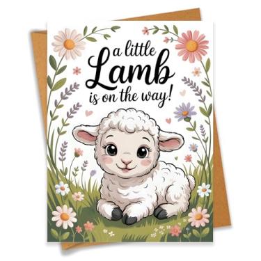 Imagem de A Little Lamb Is On the Way Lindo Cartão de Chá de Bebê Presente de Gravidez para Mãe e Pai Recém-nascido Parabéns Novos Pais - Tamanho 16 cm x 12 cm Em Branco Dentro com Envelope Kraft