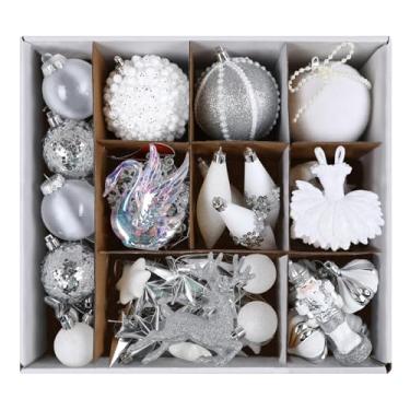 Imagem de SHareconn Bolas de árvore de Natal de 80 quilates, bolas decorativas coloridas de plástico inquebrável para decoração de árvore de Natal, decoração de festa de casamento com ganchos para pendurar