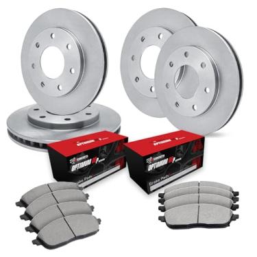 Imagem de R1 Concepts Rotores de freio traseiros dianteiros da série eLine com pastilhas OEp ideais compatíveis com Ford F-150 2010-2011