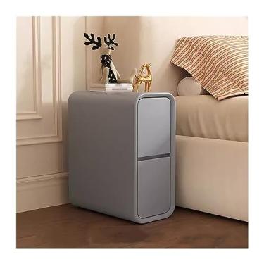 Imagem de GRFIT Mesa de cabeceira de madeira maciça ultra estreita mesa de cabeceira moderna minimalista quarto pequeno espaço mesa de cabeceira cubos simples cor sólida móveis de cabeceira mesa de cabeceira