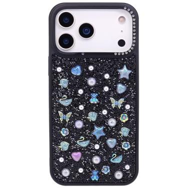 Imagem de DMaos Capa para iPhone Air para mulheres, capa de diamante brilhante brilhante com pérolas de cristal, super fofa para iPhone Air 6,5 polegadas - preta