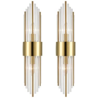Imagem de Conjunto de Luminária de Parede em Cristal de Vidro Transparente com 2 Peças, Transmissão de Luz Suave e Uniforme, 110V SHAWNKEY, Dourado