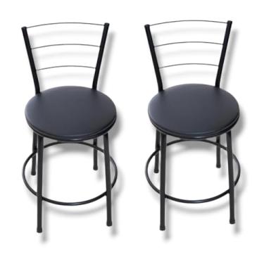 Imagem de 2 BANQUETAS BAIXA 3 ARAME 70 CM ALTURA TOTAL COZINHA (PRETO)