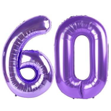 Imagem de Balão roxo número 60, 101 cm, decorações de festa de aniversário de 60 anos para crianças, balão gigante de 60 folhas para artigos de festa
