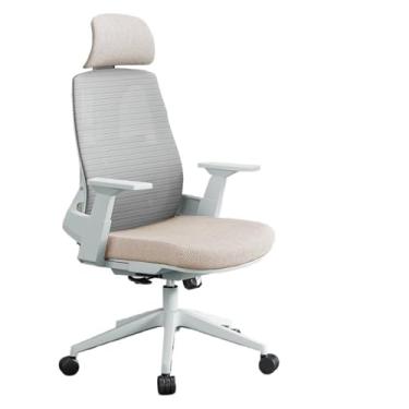 Imagem de Cadeira de mesa Cadeira de escritório, cadeira ergonómica, cadeira confortável com encosto, cadeira giratória para casa, escritório, estudo, com apoios de braços ajustáveis e cadeiras de rodas (bege)