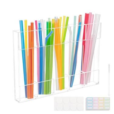 Imagem de Suporte de canudo para porta de armário, organizador de canudos de acrílico grande de 24 cm, recipiente de acessórios de cozinha, com 8 peças de fita dupla face, papel para notas de 10 folhas, 1