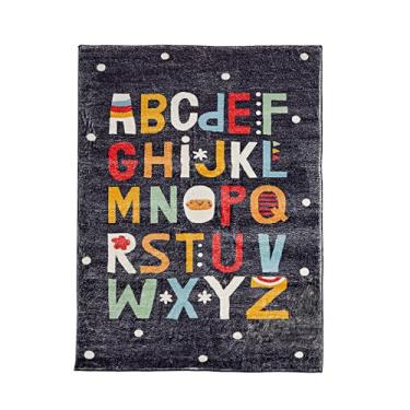 Imagem de Tapete Quarto Infantil Joy Cinza Com Alfabeto 120x160 cm – Educativo, Macio e Seguro para Brincar