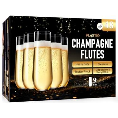 Imagem de Taças de champanhe sem haste transparente de 255 g, pacote com 48 taças de champanhe de plástico