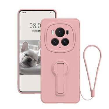 Imagem de Capa compatível com Honor Magic 6 Pro com suporte preto, capas de telefone Honor Magic 6 Pro, acessórios de alça de cordão de silicone, capa protetora à prova de choque original fina (Rosa)