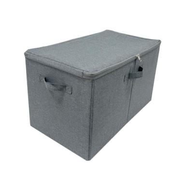Imagem de Caixa Organizadora Grande Dobrável em Tecido com Tampa e Zíper – Estrutura Rígida (Cinza)