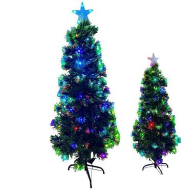 Imagem de Arvore de Natal Natalina Fibra Otica LED RGB Pinheiro Topo Estrela Enf