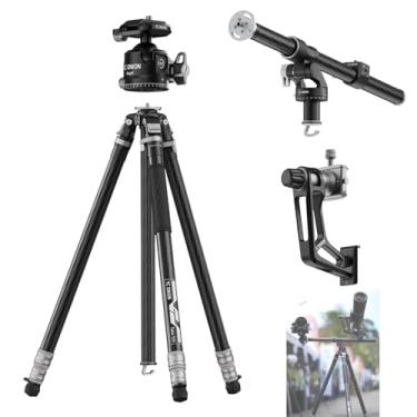 Imagem de YC Onion Tako T23 Tripé de fibra de carbono+cabeça de cardan+BC44 Ball Head+Over Head Rig, linha superior de 3/8 ", suporte de tripé de viagem para câmeras DSLR, Camercorders (Max Load 22lb)