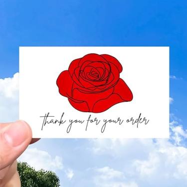 Imagem de Cartões de agradecimento pelo seu pedido Red Rose Notas de agradecimento do cliente para negócios 5 x 9 cm Pacote com 50 vermelhos