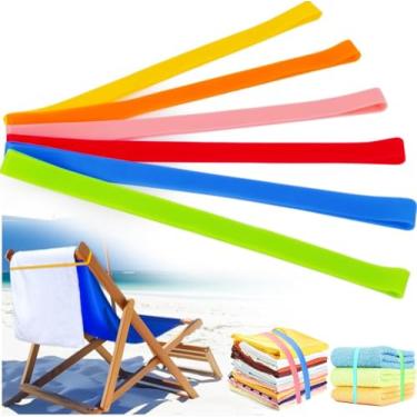 Imagem de Pacote com 6 faixas de borracha coloridas, faixas de toalha elásticas para escritório, escola, casa, viagem, para piscina de praia e cadeiras de cruzeiro, 6 cores