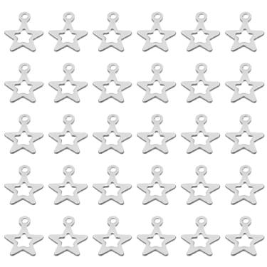 Imagem de Pingente de pentagrama, 100 unidades de pingentes de estrela em massa mini pentagrama pingentes de aço inoxidável oco para fazer joias, pulseiras, brincos, faça você mesmo, prateado
