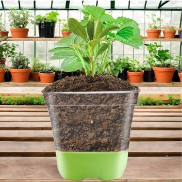 Imagem de 1 pote quadrado de plástico para berçário, vaso de plantas transparente com base de silicone macio para transplante fácil, vasos de flores com orifícios de drenagem, vaso de mudas reutilizável (7,8 x