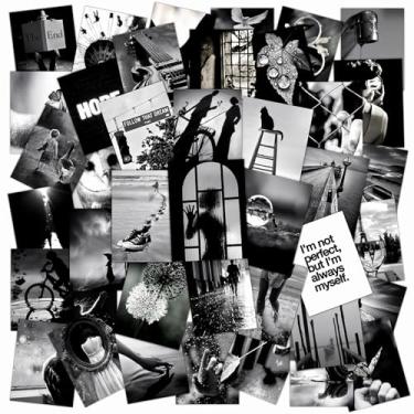 Imagem de 50 adesivos de garrafa de água estéticos pretos e brancos, adesivos para álbuns de fotos, skate, telefones, laptop, adesivo de vinil à prova d'água para adultos, amigas, adolescentes, irmã