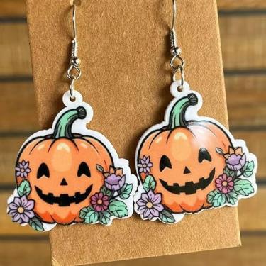 Imagem de Brincos de Halloween para mulheres: Brincos pendentes de gota com design de abóbora e fantasma sorridente, perfeitos para roupas de Halloween e acessórios de bijuteria, Small, Acrílico, Sem pedra