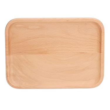 Imagem de Bandeja retangular de madeira de faia, bandeja de jantar multiuso para uso doméstico, restaurante