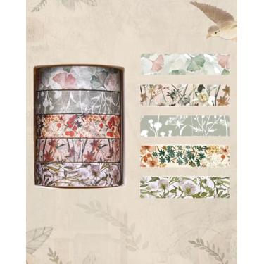 Imagem de Conjunto de fita Washi vintage - Fita Washi estampada vintage fitas decorativas para álbuns, diário e presente para amantes de artesanato DIY - folha de ginkgo