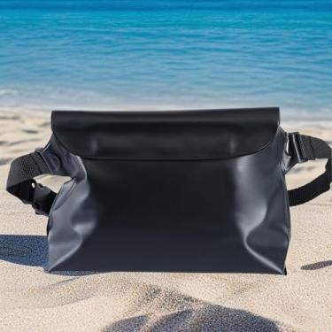 Imagem de Mochila IPX8 à prova d'água de grande capacidade tridimensional para natação na praia ao ar livre, Preto, 200mm x 170mm x 80mm, Bolsa de cintura à prova d'água