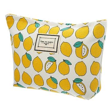 Imagem de Bolsa de maquiagem de lona, bolsa de maquiagem de grande capacidade, bolsa de cosméticos, bolsas de cosméticos femininas para porta-moedas, bases de batons, pincéis, amarelo, Amarelo, Bolsa de