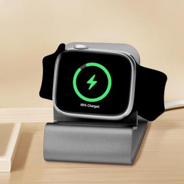 Imagem de Suporte de carregamento de relógio para mesa de cabeceira – estação de base compacta compatível com Apple Watch séries 1 e 2 e 3 a 38 mm e 42 mm/série 4 a 40 mm e 44 mm (cinza)