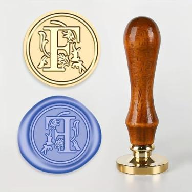 Imagem de Carimbo de cera vintage F Alphabet – Carimbo botânico elegante para convites de casamento, cartões de Natal, envelopes e embrulho de presente