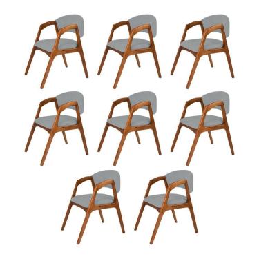 Imagem de Conjunto Com 8 Cadeiras De Jantar Estofada Gabriela Cerejeira Linho Cinza