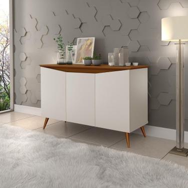 Imagem de Aparador Buffet Encanto 3 Portas Retro Com Pés De Madeira Off White - Freijó