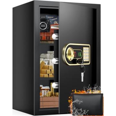Imagem de Seguro à prova de fogo, cofre doméstico de 9 metros cúbicos com bolsa à prova de água e fogo, caixa de segurança digital antirroubo com teclado digital e 3 prateleiras removíveis e luz LED, cofre