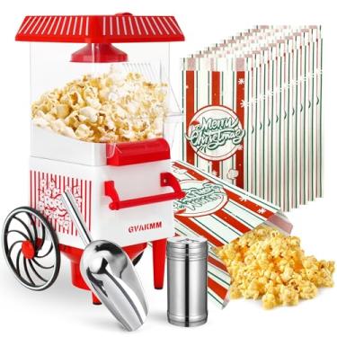 Imagem de GVAKMM Máquina de pipoca, kit de máquina de pipoca de ar quente, caixa de presente, máquina portátil de pipoqueira doméstica, 10 xícaras, sem óleo, estilo retrô, compacta e fofa