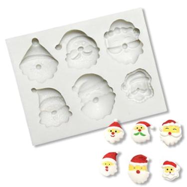 Imagem de 1 molde de silicone de Papai Noel de Natal para chocolate, 6 cavidades, molde de silicone de doces, moldes de cubo de gelo para sobremesa, sabonete, gelatina, cera de gelo, derretimento de Natal