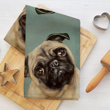 Imagem de Toalhas de cozinha vintage com retrato de cachorro, pano de prato absorvente decorativo caprichoso de microfibra, toalha de chá, toalhas de mão macias de waffle para decoração de casa de banho