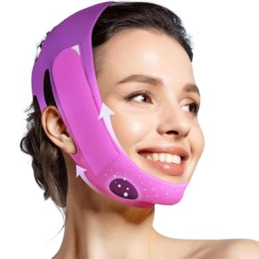 Imagem de Faixa de queixo feminina Uilita para dormir, redutor de papada, faixa de queixo ajustável, faixa para mandíbula, modelador de contorno facial, máscara de lifting facial em V.(Purple)