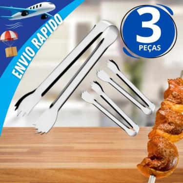 Imagem de Kit 3 Pegador de Carne em Inox Pegador Gelo Frutas Sobremesas Salada B