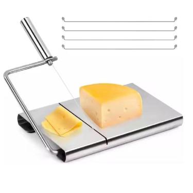 Imagem de Cortador Fatiador De Queijos Bandeja Em Inox Com Fio Frutas Frios Legumes Bolo Manual Multifuncional