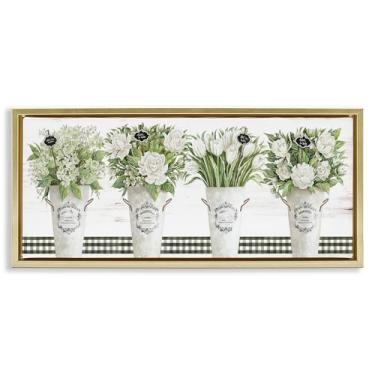 Imagem de Stupell Industries Arte de parede em tela flutuante dourada Marche aux Fleurs, design de Cindy Jacobs, 28 x 63 cm