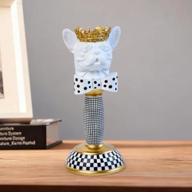 Imagem de Suporte de castiçal de animal coroado preto e branco com detalhes dourados estátua de resina eclética para decoração de casa moderna, centro de mesa