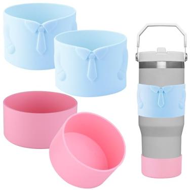 Imagem de ziHenryDa Bota de silicone para garrafa Stanley IceFlow de 850 g, proteção superior e inferior, capa protetora antiderrapante com base de silicone (azul claro/rosa claro, 850 g)