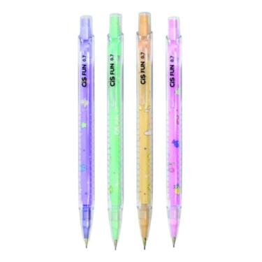 Imagem de Kit 4 Lapiseiras FUN com Borracha 0.7mm Colorida Triangular Escolar Ponta Fina Conjunto Escrever